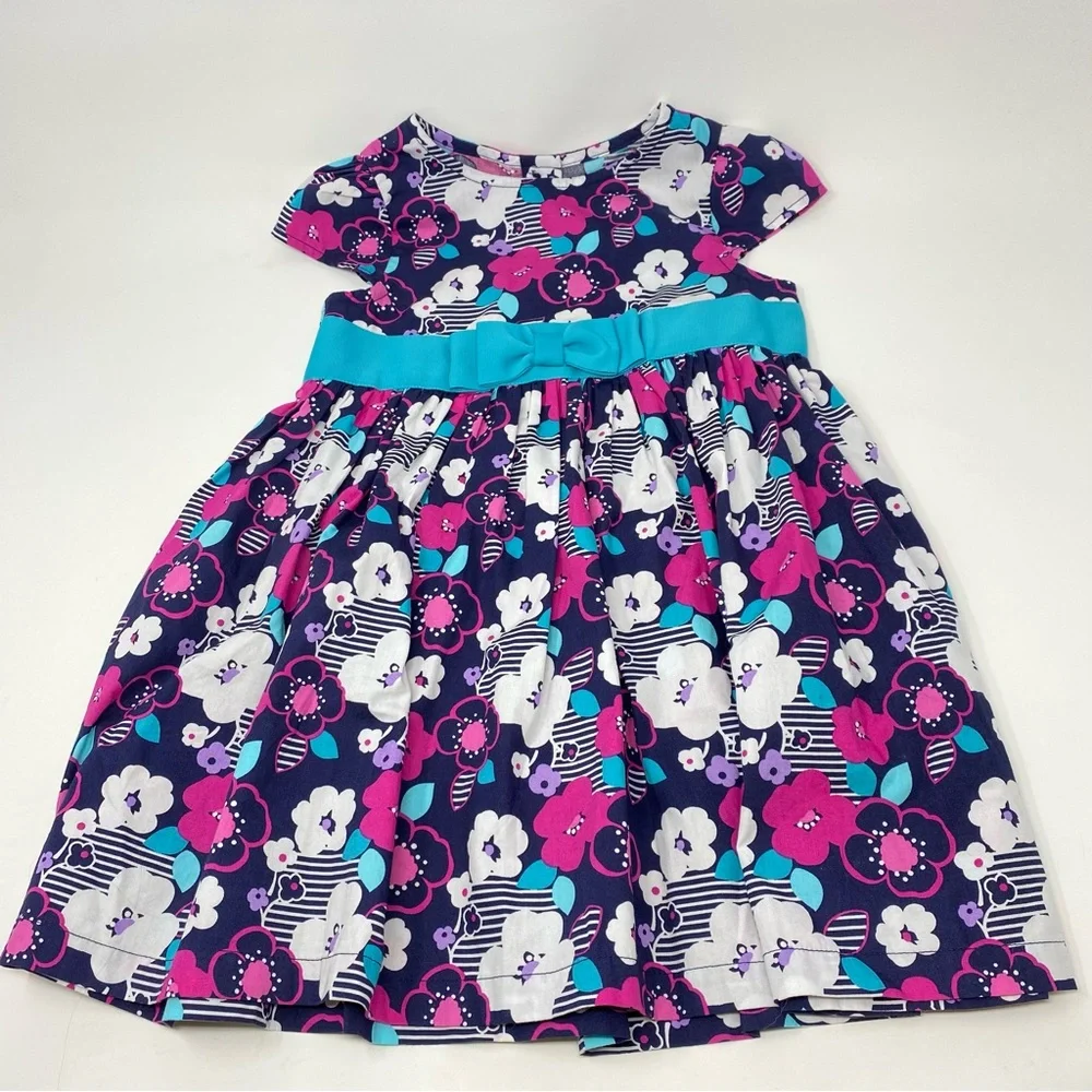 Gymboree Floral Dress Cotton Navy Blue Pink Turquoise Cotton 3T NWT
